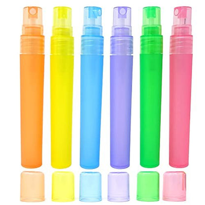 Honbay 12-Pack Frosted Plastic Empty Perfume Spray Bottles - Refillable 10ml Travel Atomizers for Perfume, Lotion, and More (6 Colors)