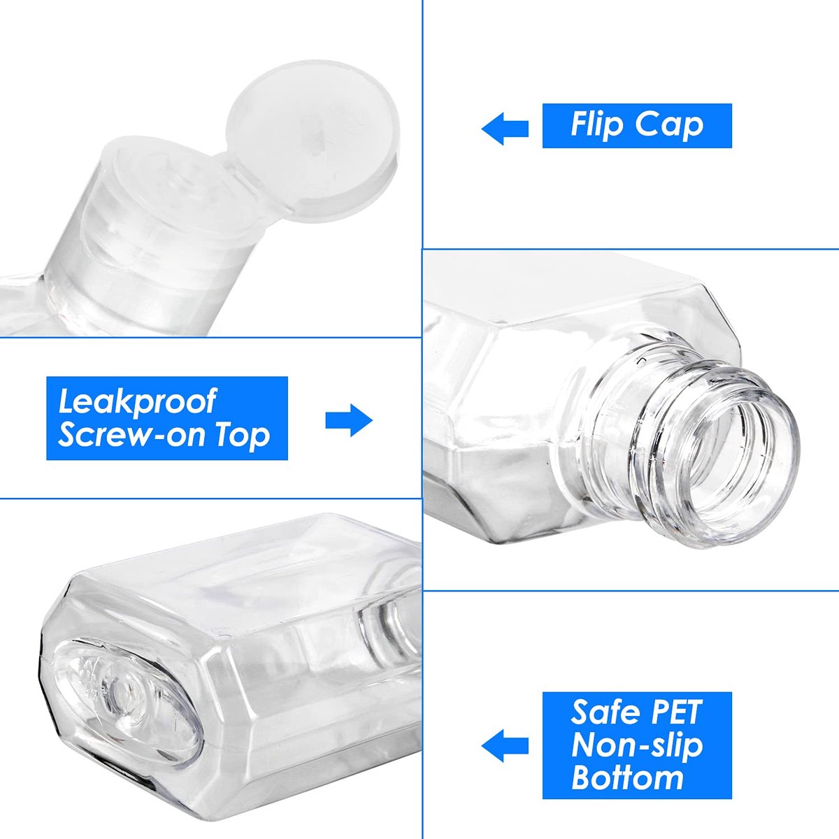Saiveina 30 Pack 1 oz Travel Bottles - Empty Refillable Plastic Containers for Toiletries, Hand Sanitizer, and More - TSA Approved Travel Size Avelisse