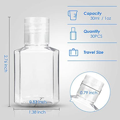 Saiveina 30 Pack 1 oz Travel Bottles - Empty Refillable Plastic Containers for Toiletries, Hand Sanitizer, and More - TSA Approved Travel Size Avelisse