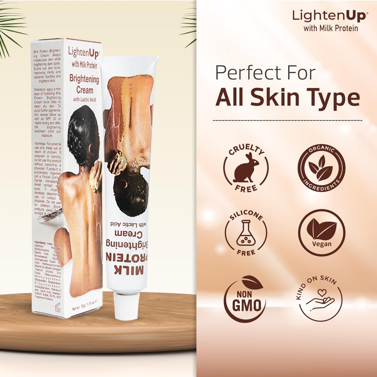 Lighten-Up Lactic Acid Cream - Skin Brightening AHA Moisturizer with Vitamin C & Shea Butter - 1.7 oz Avelisse