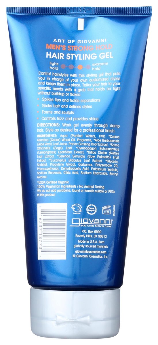 Giovanni Cosmetics Men Hair Styling Gel - Strong Hold, Clear Finish, 6.8 oz Avelisse