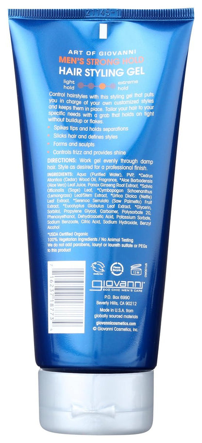 Giovanni Cosmetics Men Hair Styling Gel - Strong Hold, Clear Finish, 6.8 oz Avelisse