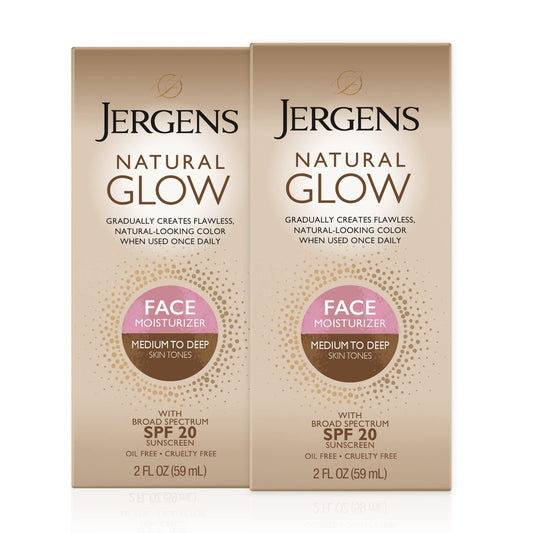 Jergens Natural Glow Face Self Tanner Lotion with SPF 20, Medium to Deep, 2 Fl Oz (Pack of 2) - Daily Facial Sunscreen & Sunless Tanner