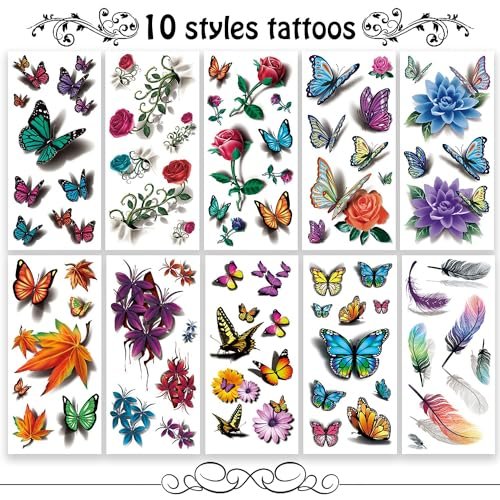 Cerlaza 78 Styles Temporary Tattoos for Women Adults - Realistic Butterfly Flower Fake Tattoos, Waterproof Long Lasting Semi Permanent Tattoo Stickers Avelisse