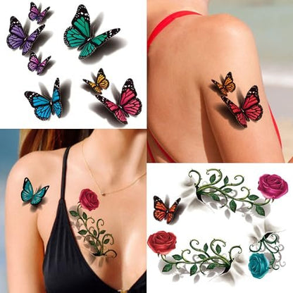 Cerlaza 78 Styles Temporary Tattoos for Women Adults - Realistic Butterfly Flower Fake Tattoos, Waterproof Long Lasting Semi Permanent Tattoo Stickers Avelisse