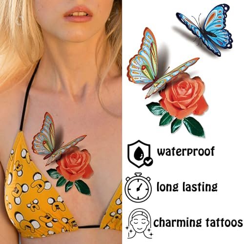 Cerlaza 78 Styles Temporary Tattoos for Women Adults - Realistic Butterfly Flower Fake Tattoos, Waterproof Long Lasting Semi Permanent Tattoo Stickers Avelisse