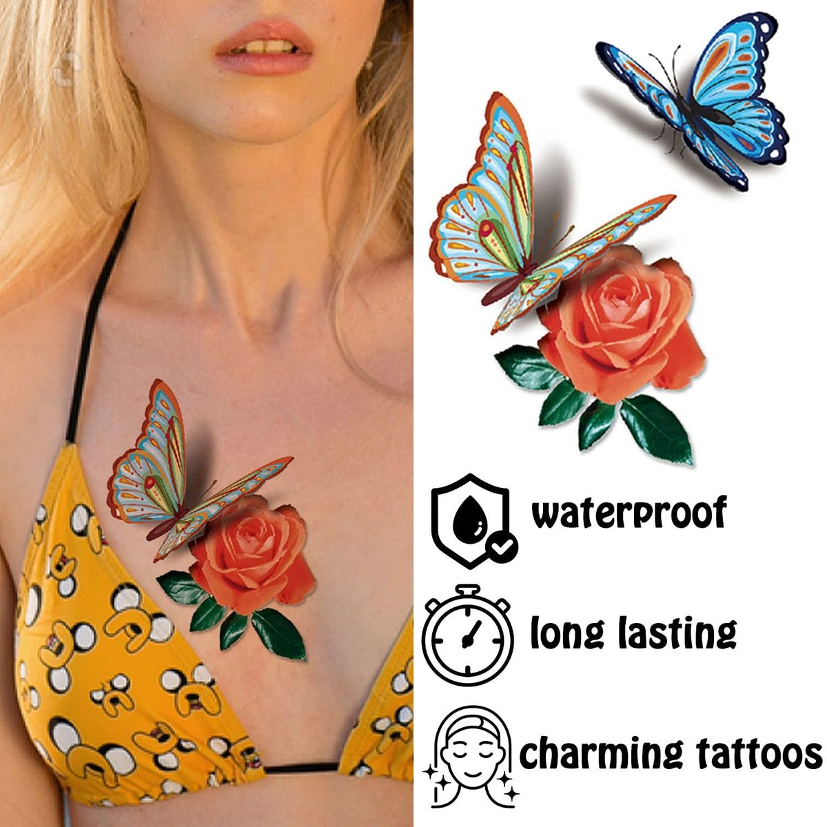 Cerlaza 78 Styles Temporary Tattoos for Women Adults - Realistic Butterfly Flower Fake Tattoos, Waterproof Long Lasting Semi Permanent Tattoo Stickers Avelisse