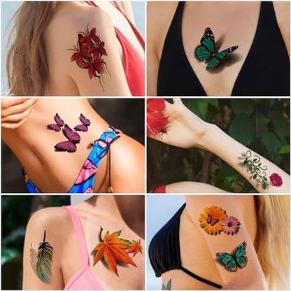 Cerlaza 78 Styles Temporary Tattoos for Women Adults - Realistic Butterfly Flower Fake Tattoos, Waterproof Long Lasting Semi Permanent Tattoo Stickers Avelisse