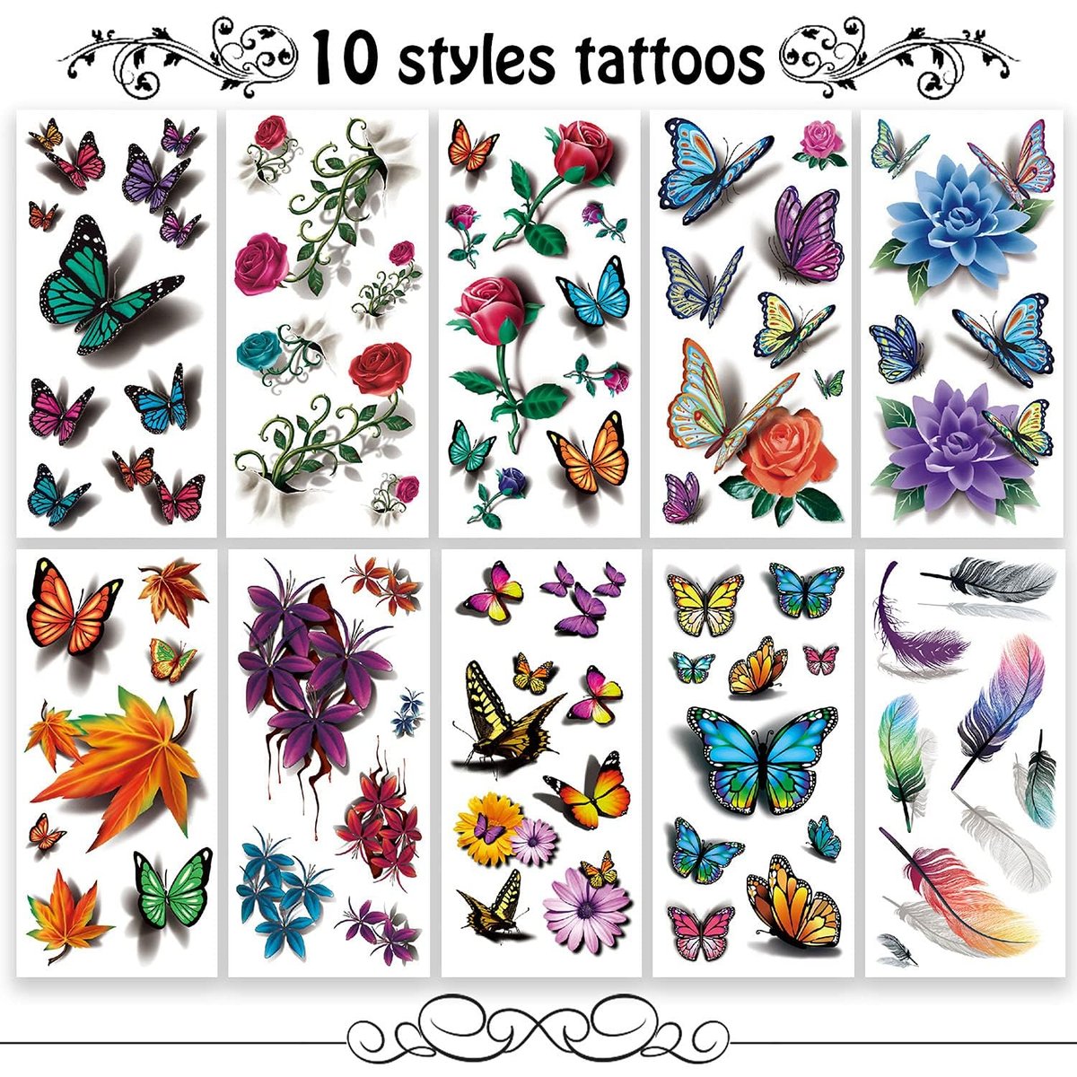 Cerlaza 78 Styles Temporary Tattoos for Women Adults - Realistic Butterfly Flower Fake Tattoos, Waterproof Long Lasting Semi Permanent Tattoo Stickers Avelisse