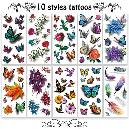 Cerlaza 78 Styles Temporary Tattoos for Women Adults - Realistic Butterfly Flower Fake Tattoos, Waterproof Long Lasting Semi Permanent Tattoo Stickers Avelisse