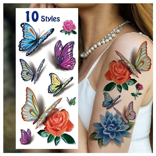 Cerlaza 78 Styles Temporary Tattoos for Women Adults - Realistic Butterfly Flower Fake Tattoos, Waterproof Long Lasting Semi Permanent Tattoo Stickers Avelisse