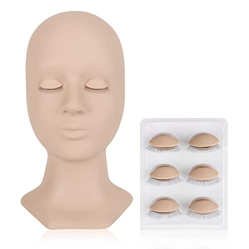 LASHVIEW Lash Mannequin Head with 4 Pairs Replaced Eyelids Practice, Makeup Soft-Touch Rubber, Natural Skin Color Avelisse