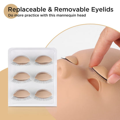 LASHVIEW Lash Mannequin Head with 4 Pairs Replaced Eyelids Practice, Makeup Soft-Touch Rubber, Natural Skin Color Avelisse