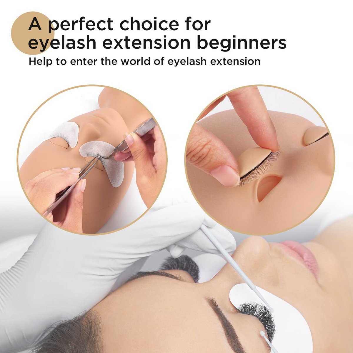 LASHVIEW Lash Mannequin Head with 4 Pairs Replaced Eyelids Practice, Makeup Soft-Touch Rubber, Natural Skin Color Avelisse