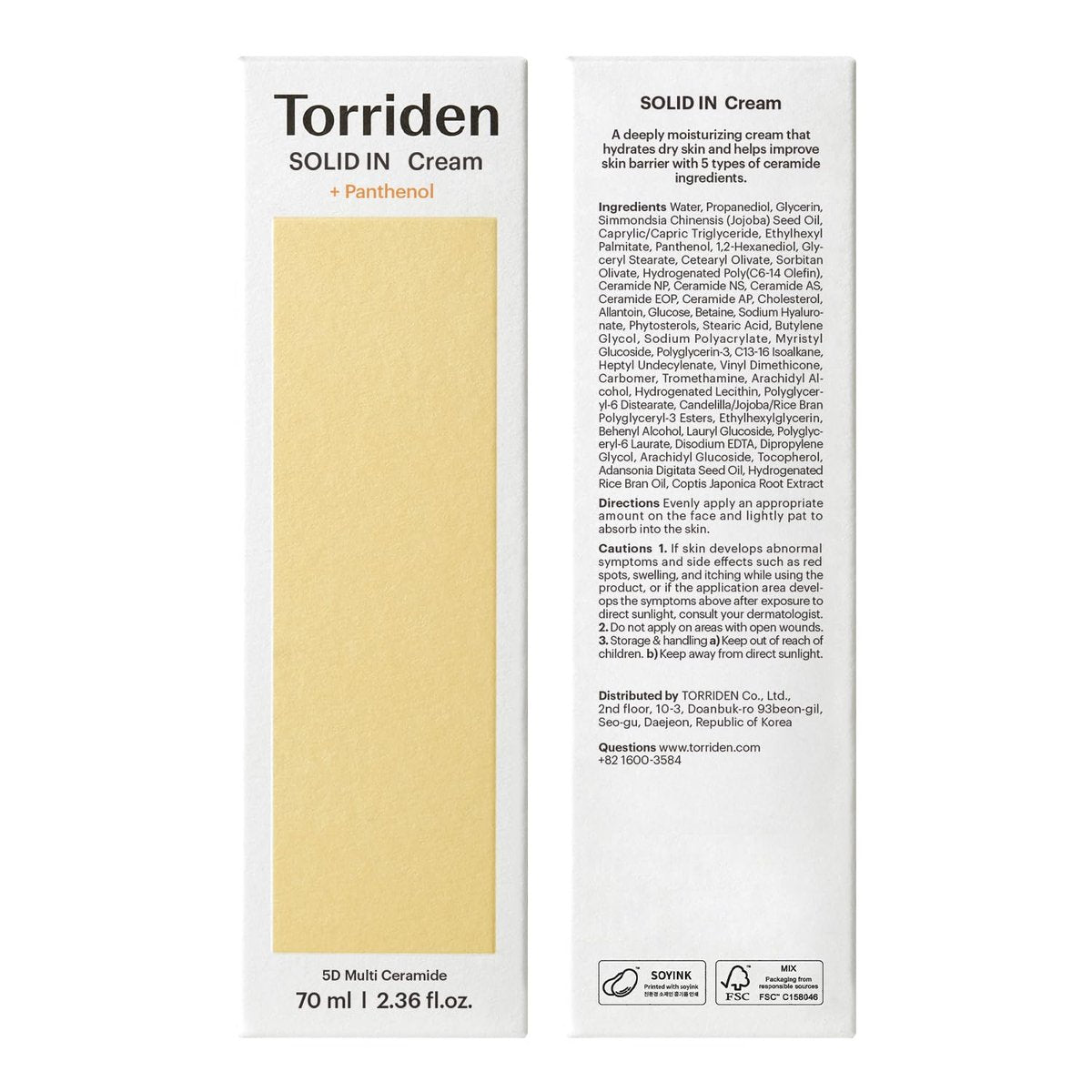 Torriden SOLID IN Ceramide Cream 70ml – Ceramide Moisturizer for Healthy Skin Barrier, Soothing & Nourishing Avelisse