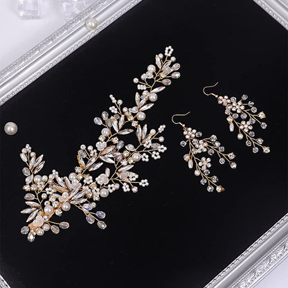 YERTTER Gold Wedding Comb Clip Earring Set - Floral Rhinestone Bridal Comb Barrettes & Crystal Earring Set, Handmade Flower Clip Head Pieces for Women