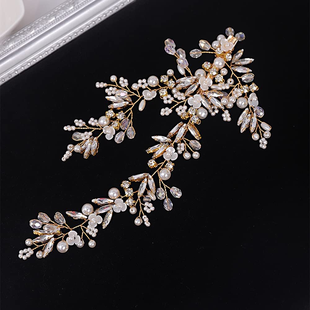 YERTTER Gold Wedding Comb Clip Earring Set - Floral Rhinestone Bridal Comb Barrettes & Crystal Earring Set, Handmade Flower Clip Head Pieces for Women - görsel 11