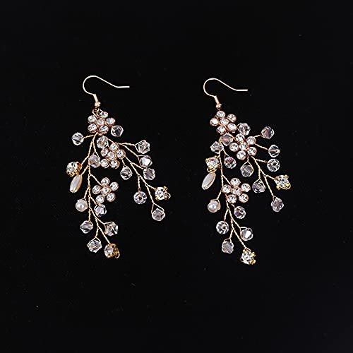 YERTTER Gold Wedding Comb Clip Earring Set - Floral Rhinestone Bridal Comb Barrettes & Crystal Earring Set, Handmade Flower Clip Head Pieces for Women - görsel 8