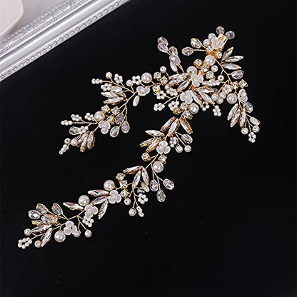 YERTTER Gold Wedding Comb Clip Earring Set - Floral Rhinestone Bridal Comb Barrettes & Crystal Earring Set, Handmade Flower Clip Head Pieces for Women