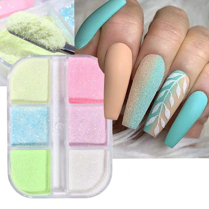 Holographic Luminous Nail Powder Glitter Kit - 6 Colors 3D Sparkly Fluorescent Pigments for Acrylic Nails, Mermaid Shimmer Design Manicure Tips