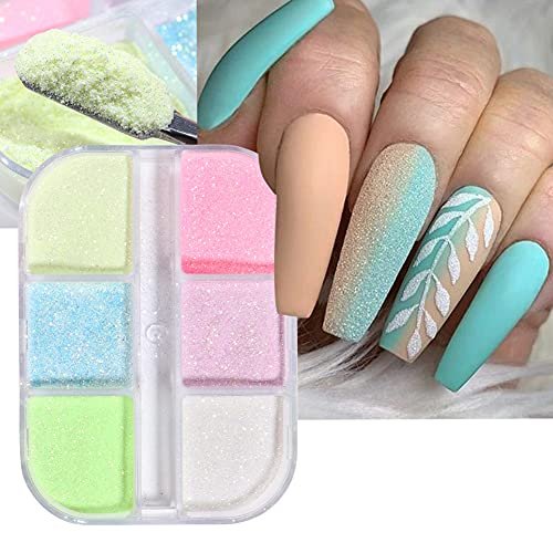 Holographic Luminous Nail Powder Glitter Kit - 6 Colors 3D Sparkly Fluorescent Pigments for Acrylic Nails, Mermaid Shimmer Design Manicure Tips - görsel 2