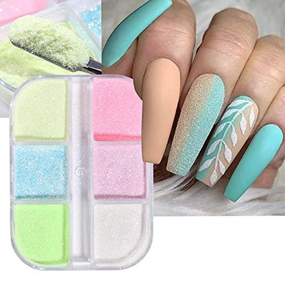 Holographic Luminous Nail Powder Glitter Kit - 6 Colors 3D Sparkly Fluorescent Pigments for Acrylic Nails, Mermaid Shimmer Design Manicure Tips