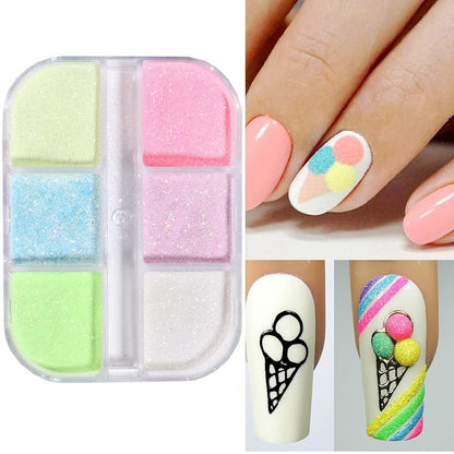 Holographic Luminous Nail Powder Glitter Kit - 6 Colors 3D Sparkly Fluorescent Pigments for Acrylic Nails, Mermaid Shimmer Design Manicure Tips