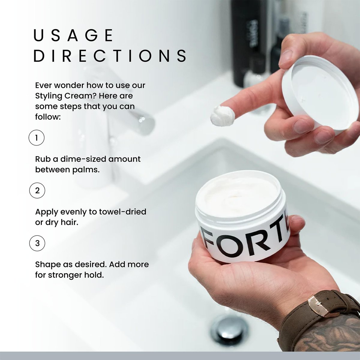 Forte Series Hair Styling Cream – Medium Hold, Volumizing & Thickening Cream for Men (3 oz) Avelisse
