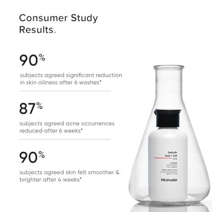 Minimalist 2% Salicylic Acid Face Wash for Oily, Acne Prone Skin | Anti Acne Face Wash With LHA & Zinc | Sulphate Free Gentle BHA Liquid Exfoliant | For Women & Men | 3.4 Fl Oz / 100 ml