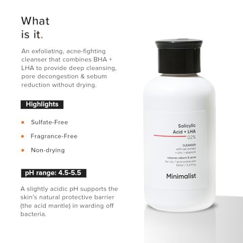 Minimalist 2% Salicylic Acid Face Wash for Oily, Acne Prone Skin | Anti Acne Face Wash With LHA & Zinc | Sulphate Free Gentle BHA Liquid Exfoliant | For Women & Men | 3.4 Fl Oz / 100 ml - görsel 4