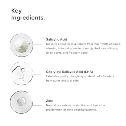 Minimalist 2% Salicylic Acid Face Wash for Oily, Acne Prone Skin | Anti Acne Face Wash With LHA & Zinc | Sulphate Free Gentle BHA Liquid Exfoliant | For Women & Men | 3.4 Fl Oz / 100 ml