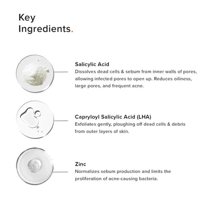 Minimalist 2% Salicylic Acid Face Wash for Oily, Acne Prone Skin | Anti Acne Face Wash With LHA & Zinc | Sulphate Free Gentle BHA Liquid Exfoliant | For Women & Men | 3.4 Fl Oz / 100 ml