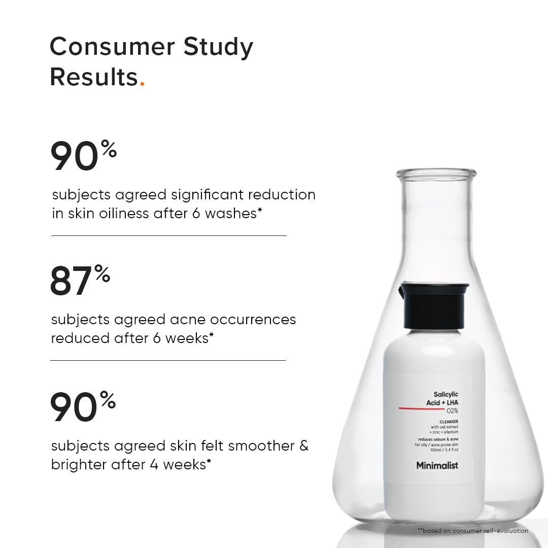 Minimalist 2% Salicylic Acid Face Wash for Oily, Acne Prone Skin | Anti Acne Face Wash With LHA & Zinc | Sulphate Free Gentle BHA Liquid Exfoliant | For Women & Men | 3.4 Fl Oz / 100 ml - görsel 9