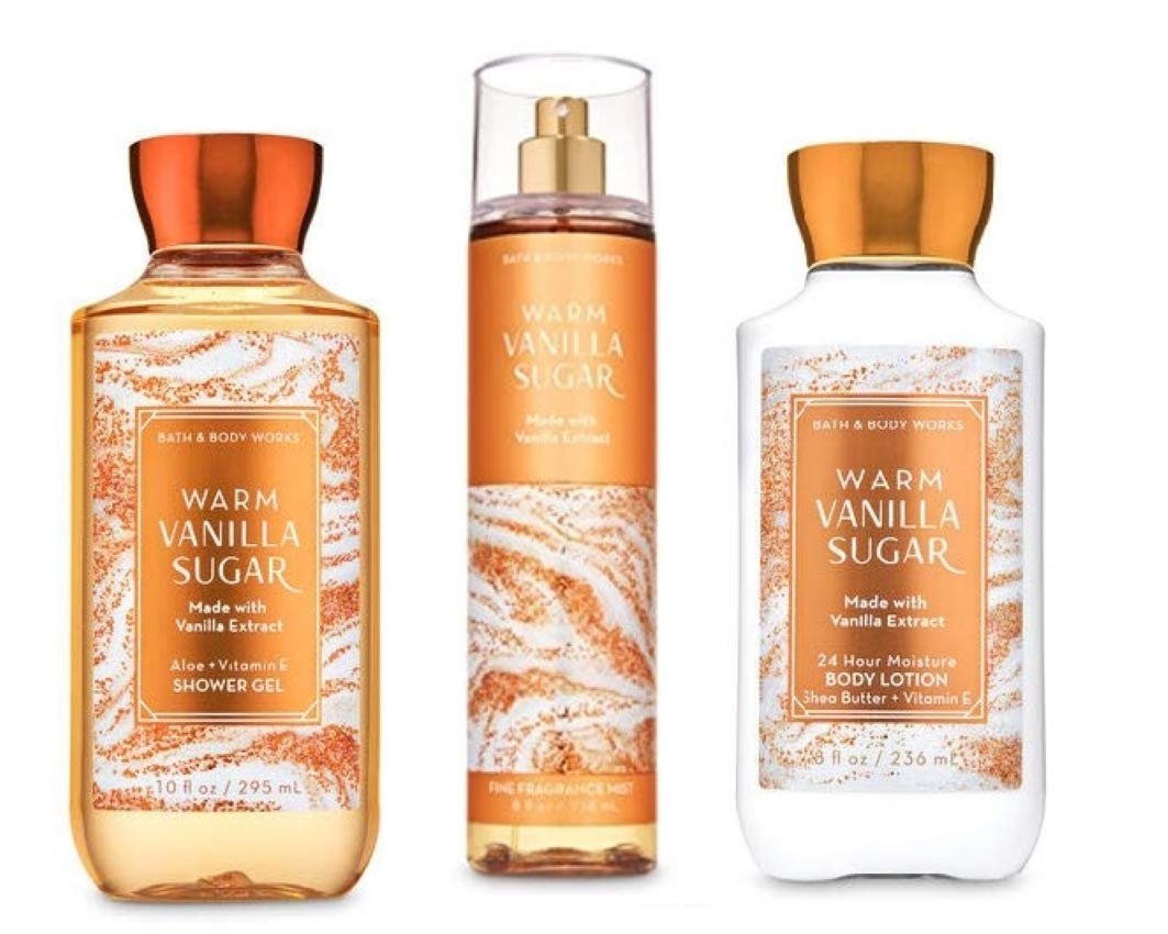 Bath & Body Works Warm Vanilla Sugar Full Size Set: Shower Gel, Body Lotion & Fine Fragrance Mist Avelisse