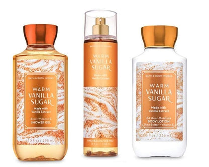Bath & Body Works Warm Vanilla Sugar Full Size Set: Shower Gel, Body Lotion & Fine Fragrance Mist Avelisse