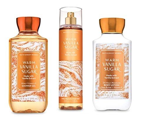 Bath & Body Works Warm Vanilla Sugar Full Size Set: Shower Gel, Body Lotion & Fine Fragrance Mist Avelisse