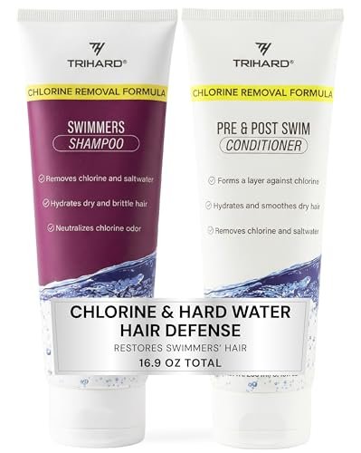 TRIHARD Chlorine Defense Swim Shampoo and Conditioner Combo – Protect & Hydrate Hair from Pool & Ocean – Pre & Post Swim Hair Care Set (2 Pack, 8.45 Fl Oz Each) Avelisse