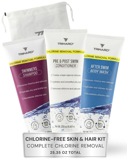 Complete Chlorine Removal Bundle By TRIHARD | Shampoo, Conditioner, Body Wash | Ultimate Pre & Post Swim Care Avelisse