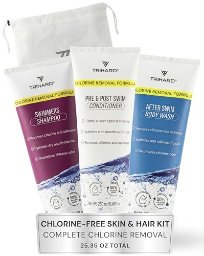 Complete Chlorine Removal Bundle By TRIHARD | Shampoo, Conditioner, Body Wash | Ultimate Pre & Post Swim Care Avelisse