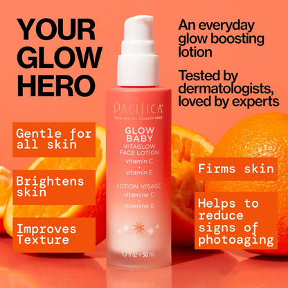 Pacifica Beauty Glow Baby VitaGlow Face Lotion and Brightening Face Wash Set with Vitamin C, E, and AHA - Vegan Skincare Duo (1.7 fl oz + 5 fl oz) Avelisse
