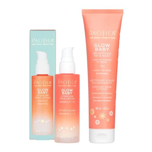 Pacifica Beauty Glow Baby VitaGlow Face Lotion and Brightening Face Wash Set with Vitamin C, E, and AHA - Vegan Skincare Duo (1.7 fl oz + 5 fl oz) Avelisse