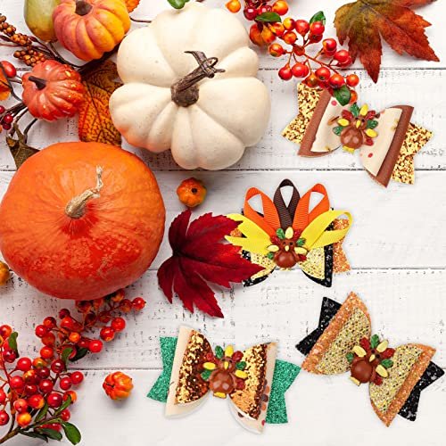 Whaline Large Thanksgiving Hair Bow Clips 5 Pack - Glitter Turkey Bow Hair Barrette Seasonal Hairgrips for Girls Toddlers Teens Autumn Fall Party Hairstyle Accessories - görsel 14