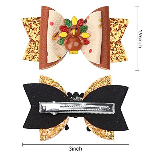 Whaline Large Thanksgiving Hair Bow Clips 5 Pack - Glitter Turkey Bow Hair Barrette Seasonal Hairgrips for Girls Toddlers Teens Autumn Fall Party Hairstyle Accessories - görsel 4