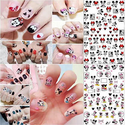 Temote Cute 3D Self-Adhesive Nail Art Stickers - 5 Sheets of Designer Cartoon Nail Decals for Women DIY Acrylic Nail Decoration
