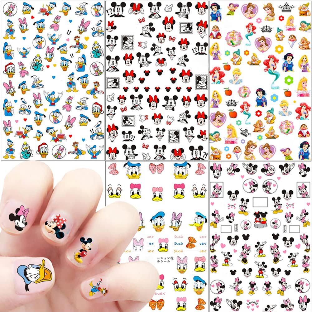 Temote Cute 3D Self-Adhesive Nail Art Stickers - 5 Sheets of Designer Cartoon Nail Decals for Women DIY Acrylic Nail Decoration - görsel 1