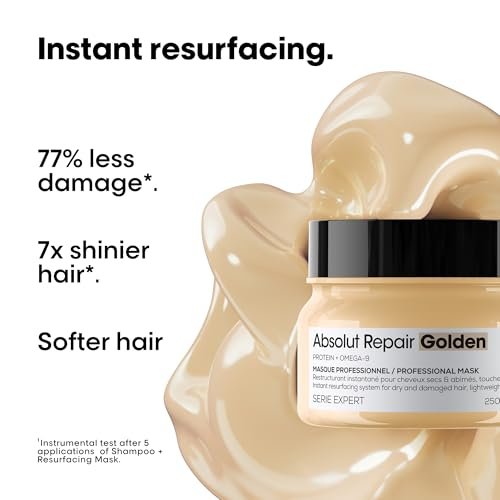 L'Oréal Professionnel Paris Absolut Repair Golden Mask - Intense Repair & Shine for Fine to Medium, Dry, Damaged Hair - 8.5 Fl Oz Avelisse
