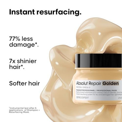 L'Oréal Professionnel Paris Absolut Repair Golden Mask - Intense Repair & Shine for Fine to Medium, Dry, Damaged Hair - 8.5 Fl Oz Avelisse
