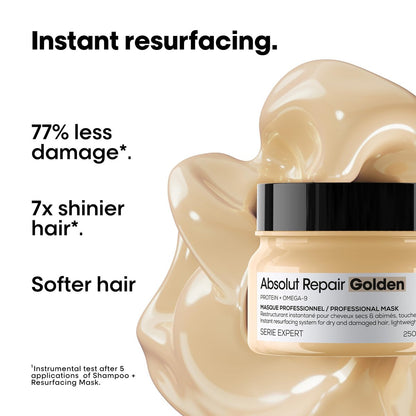 L'Oréal Professionnel Paris Absolut Repair Golden Mask - Intense Repair & Shine for Fine to Medium, Dry, Damaged Hair - 8.5 Fl Oz Avelisse