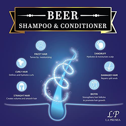 La Premia Beer Shampoo & Conditioner for Damage Free Hair - Original Yeast with Natural Ingredients, Biotin, Vitamin B5, Cruelty Free, 16.90 fl oz (Pack of 2) - görsel 8