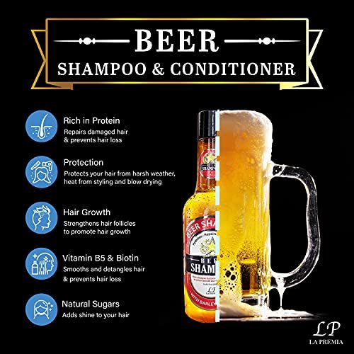 La Premia Beer Shampoo & Conditioner for Damage Free Hair - Original Yeast with Natural Ingredients, Biotin, Vitamin B5, Cruelty Free, 16.90 fl oz (Pack of 2) - görsel 6